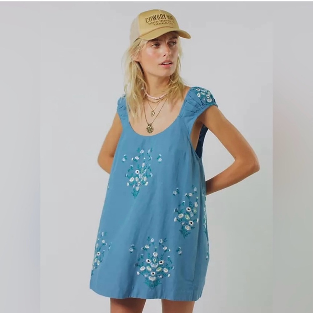 NWOT Free People Wildflower Embroidered Mini Dress